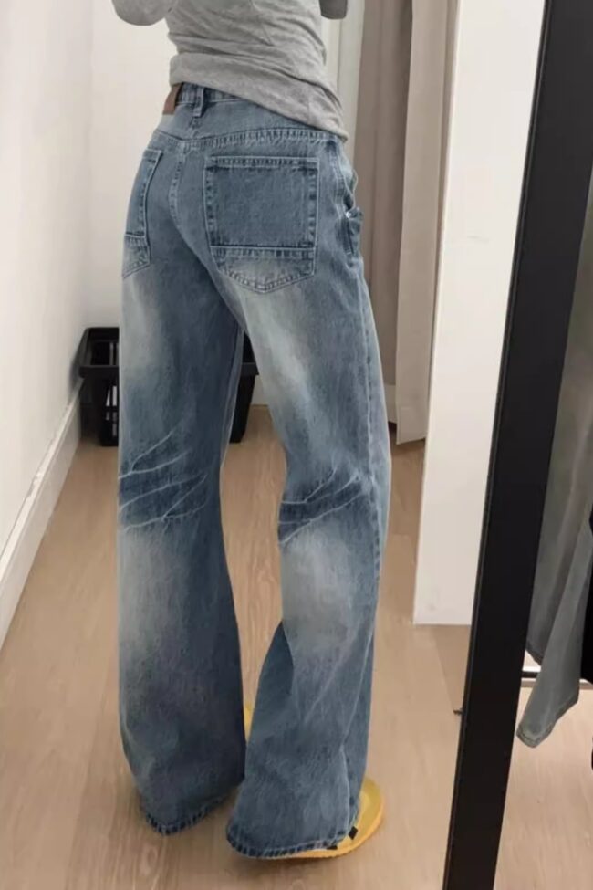 The Mathilde American Retro Light Blue Flared Jeans for High Waist Slimming Wide Leg Pants Detail – La Rose Couture Trousers & Skirts