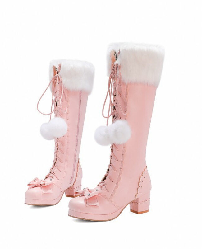 The Penelope Lolita Fur Collar Winter Boots Detail – La Rose Couture Shoes & Footwear