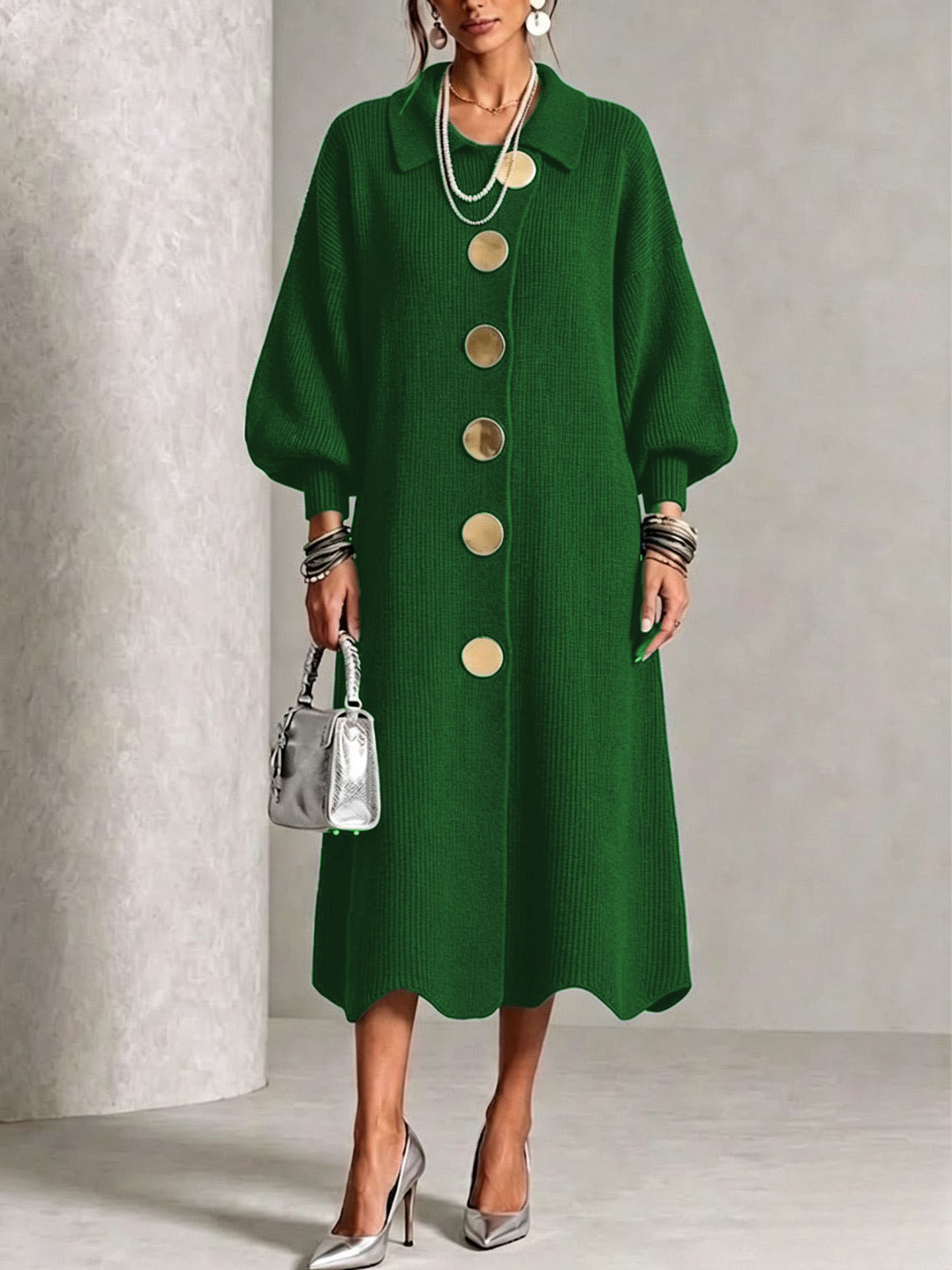 Womens Knitted Button Front Dress - Image 5