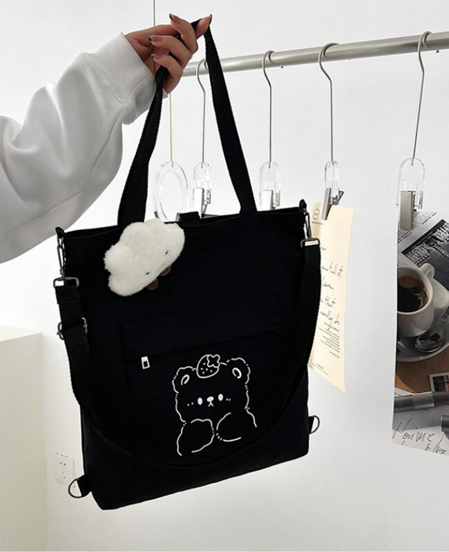 The Margot Bear Print Canvas Shoulder Bag Detail – La Rose Couture Handbags & Clutches