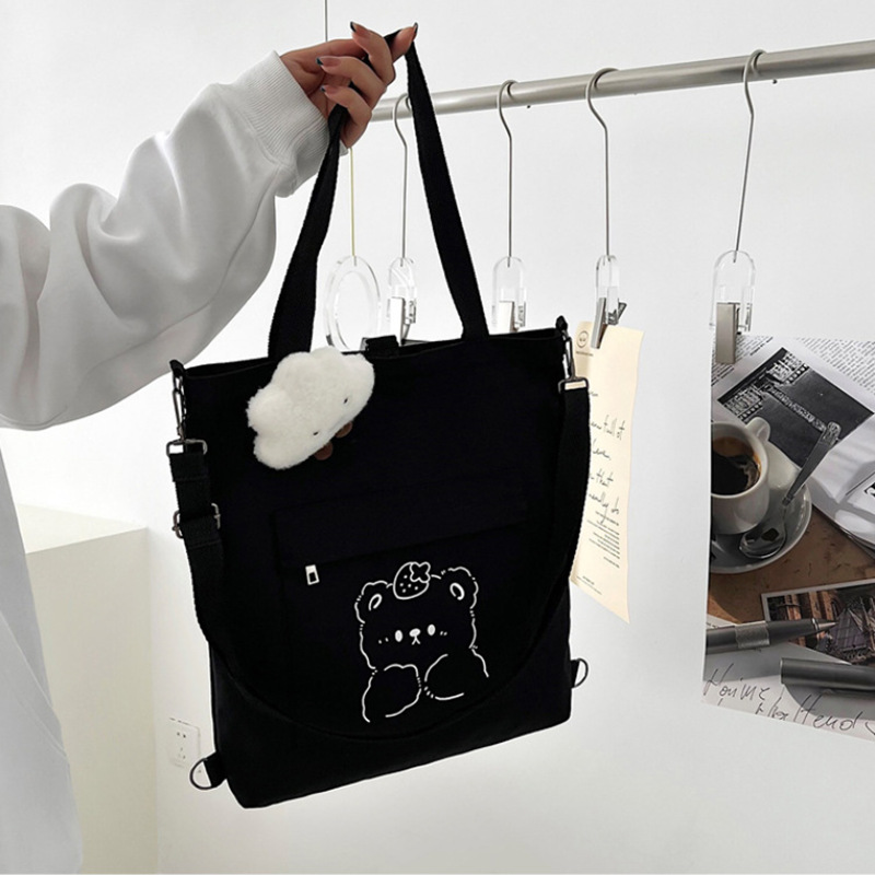 Bear Print Canvas Shoulder Bag - Image 2