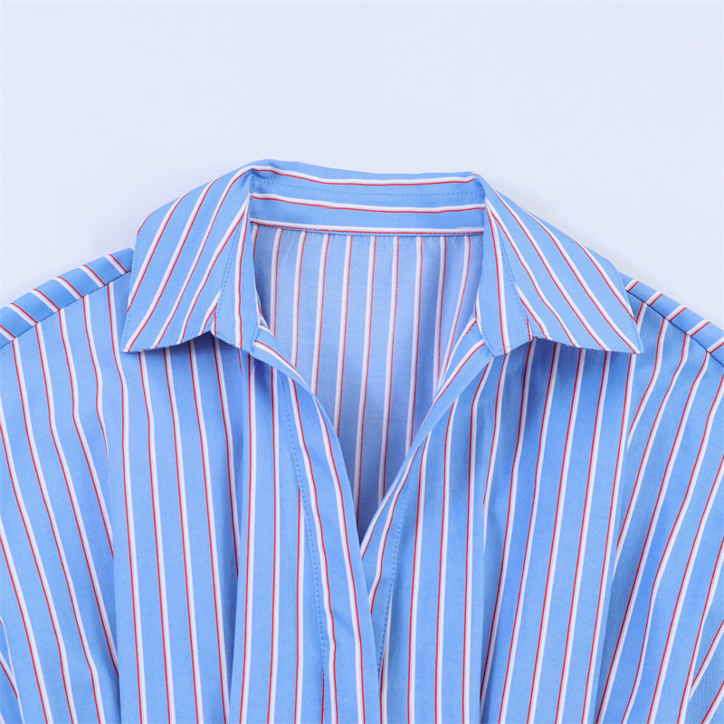 Womens Loose Pleated Striped Shirt - Image 3