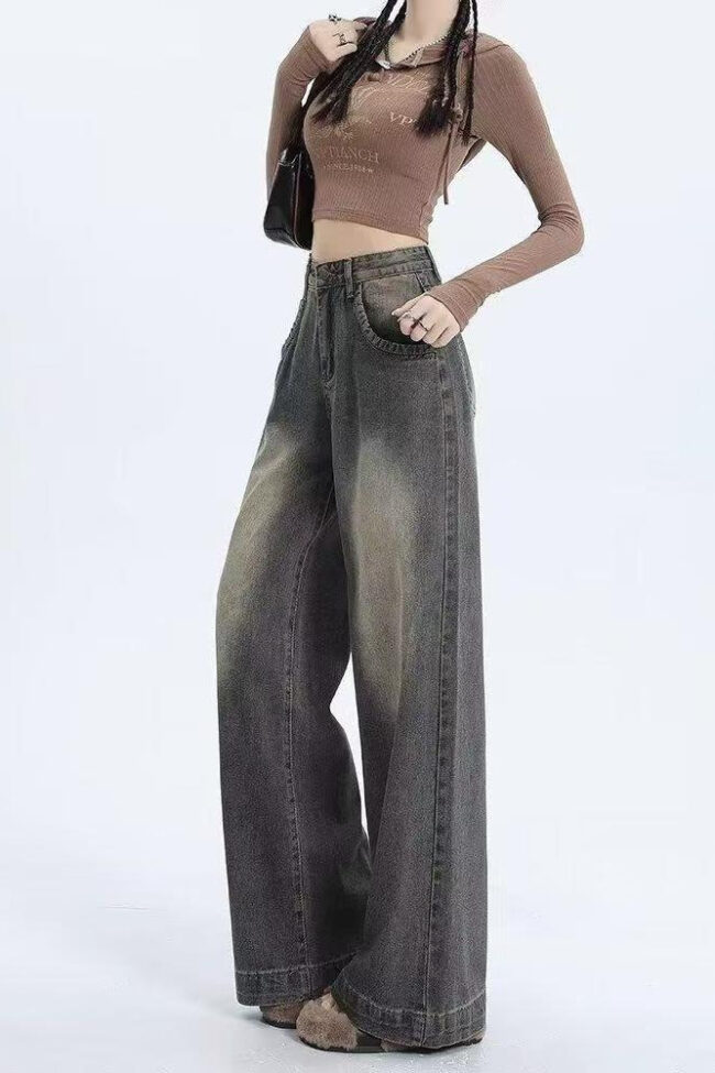 The Justine Gradient Wide Leg Floor Length Jeans Detail – La Rose Couture Trousers & Skirts