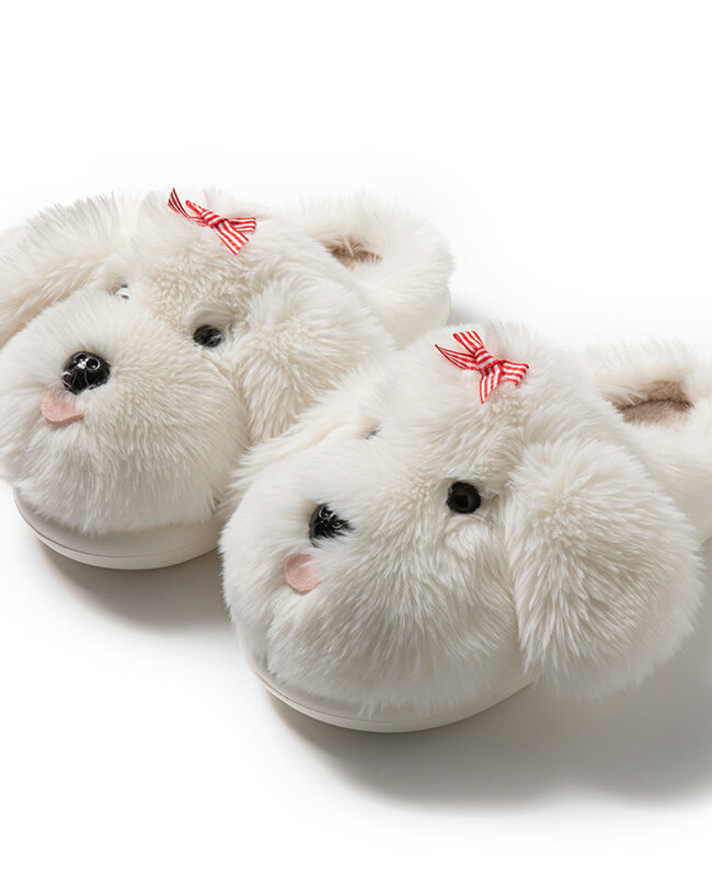 The Noemie Maltese Puppy Plush Home Slippers Detail – La Rose Couture Shoes & Footwear