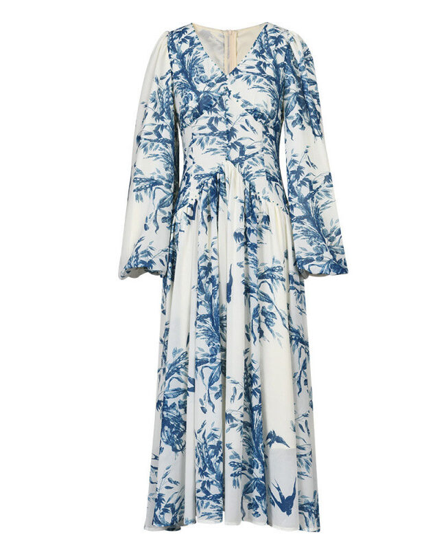 The Marine Beaded Printed Chiffon Midi Dress Detail – La Rose Couture Dresses & Gowns