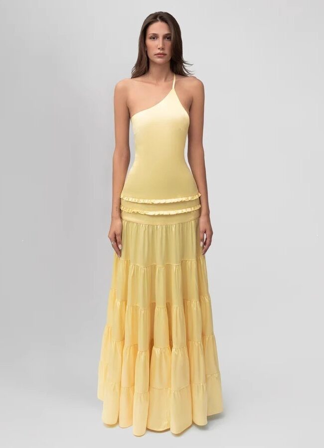 The Nina One Shoulder Backless Ruffled Long Dress – La Rose Couture Dresses & Gowns
