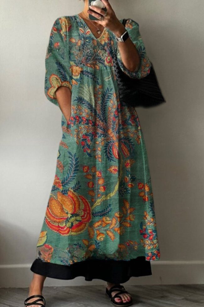 The Amelie Loose Vneck Long Sleeve Print Dress – La Rose Couture Dresses & Gowns