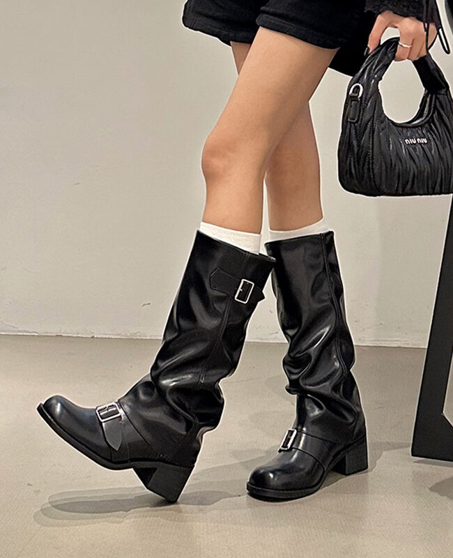 The Adele Thick Heel Round Toe Over the Knee Knight Boots – La Rose Couture Shoes & Footwear