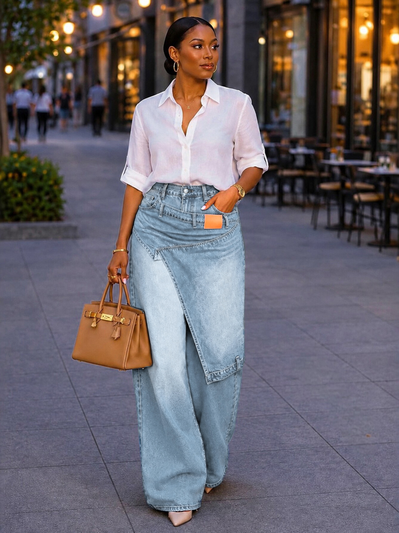 European and American style irregular-shaped denim wide-leg pants - Image 2