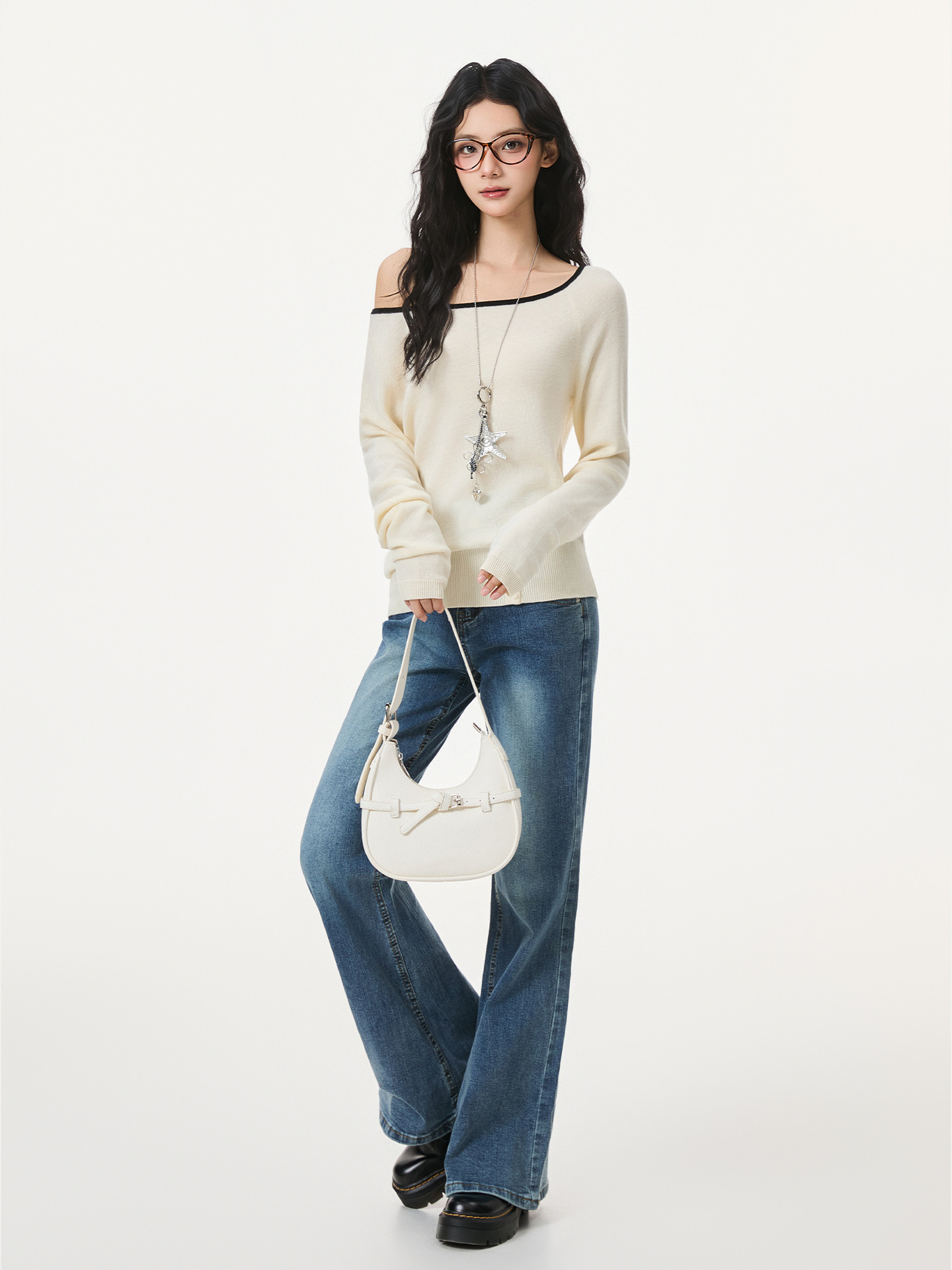 One-Shoulder Long Sleeve Knit Sweater - Image 4