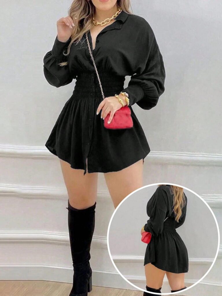 The Maelys Pleated Shirt Dress Long Sleeve – La Rose Couture Dresses & Gowns