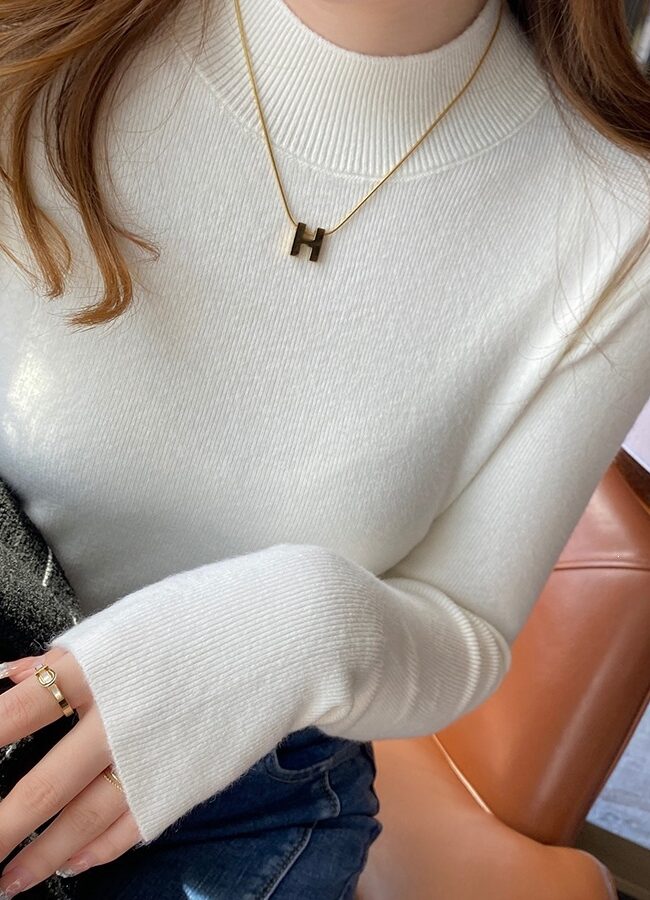 The Manon Slim Fit Half High Collar Knit Pullover Long Sleeve Sweater Detail – La Rose Couture Tops & Blouses