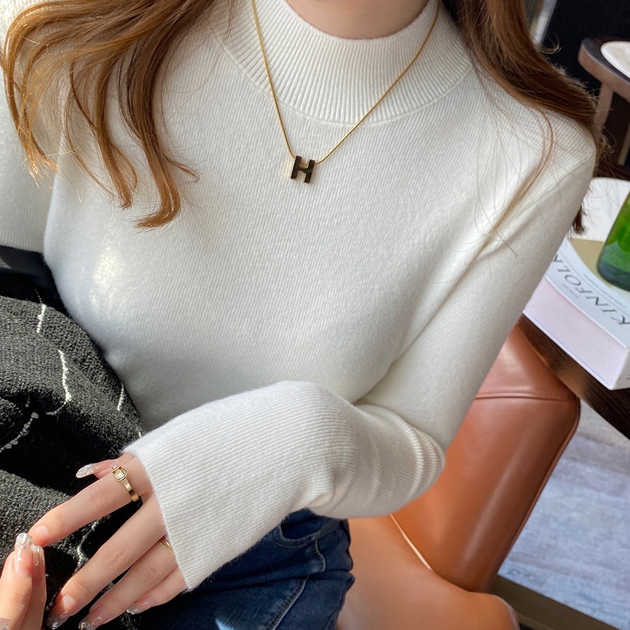 Women's Slim Fit Half-High Collar Knit Pullover Long Sleeve Sweater - Image 2