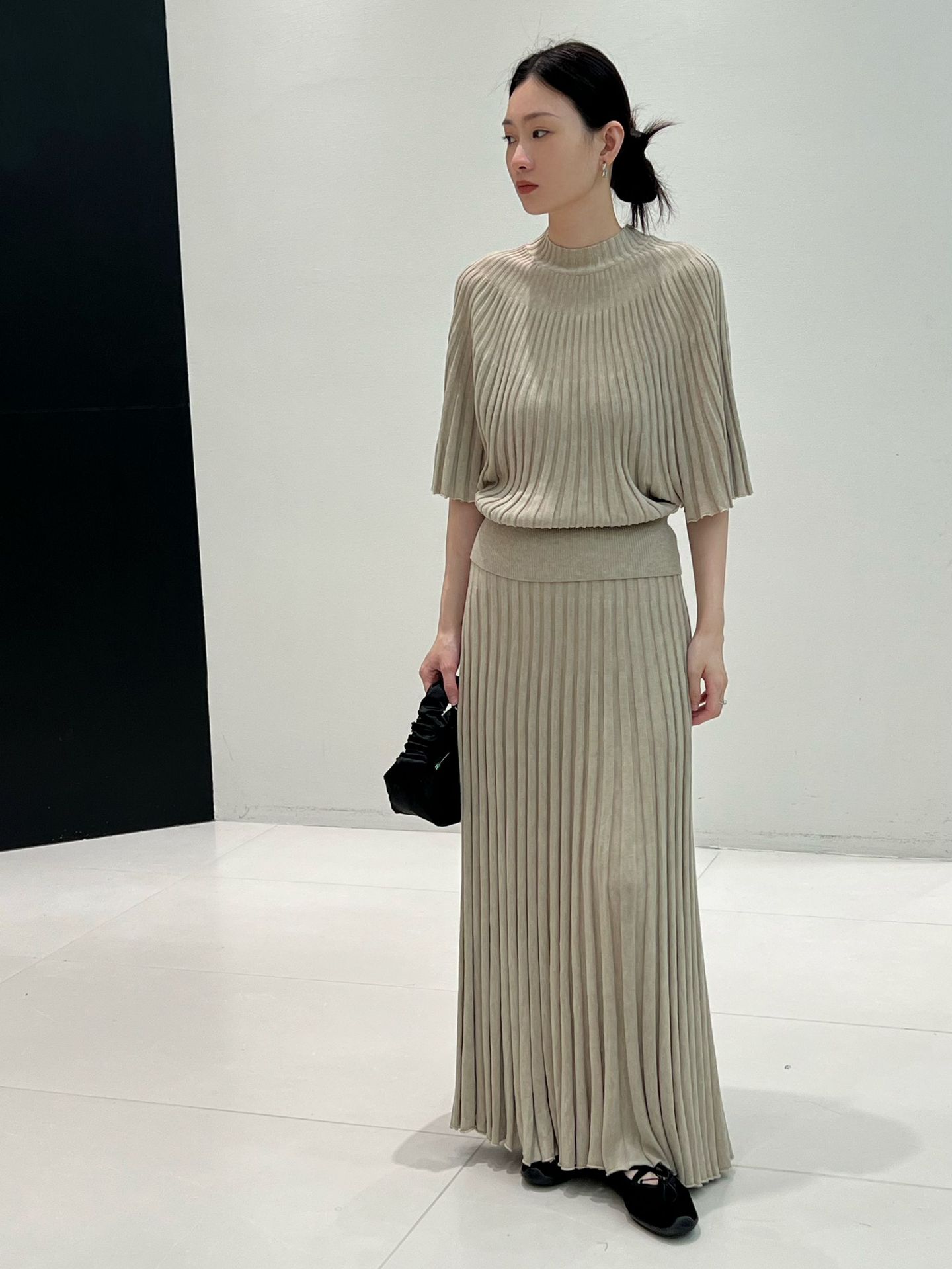 Ribbed Lined High Waist Wool Blend Skirt - Image 2