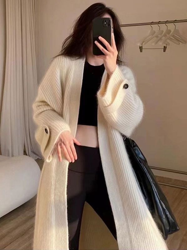 Womens Long Knitted Cardigan with V-Neck - Image 2