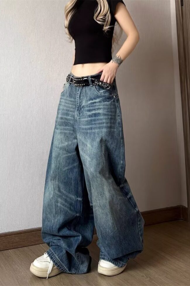 The Astrid Vintage Distressed High Waist Wide Leg Floor Length Denim Pants Detail – La Rose Couture Trousers & Skirts