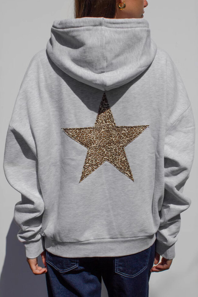 The Anais Leopard Print Star Patch Fleece Hooded Sweatshirt Detail – La Rose Couture Tops & Blouses