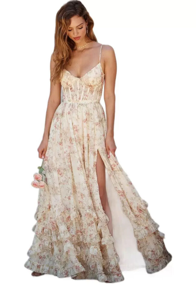 The Oceane Floral Long Dress Detail – La Rose Couture Dresses & Gowns