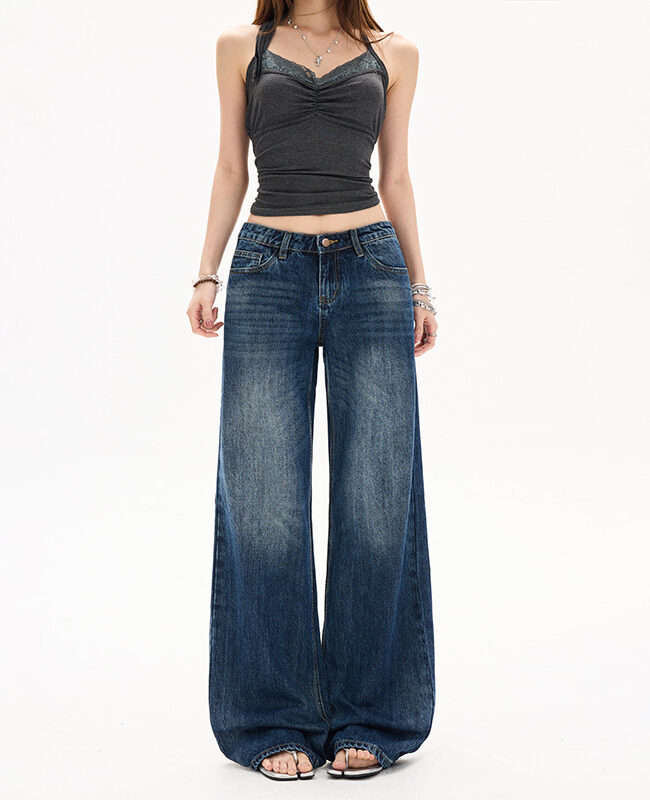 The Roxane Low Rise Cotton Straight Leg Dark Blue Denim Jeans Detail – La Rose Couture Trousers & Skirts