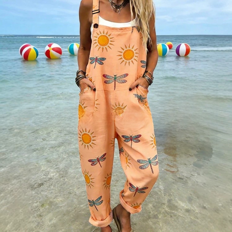 Womens 3D Digital Print Strap Casual Pants - Image 2