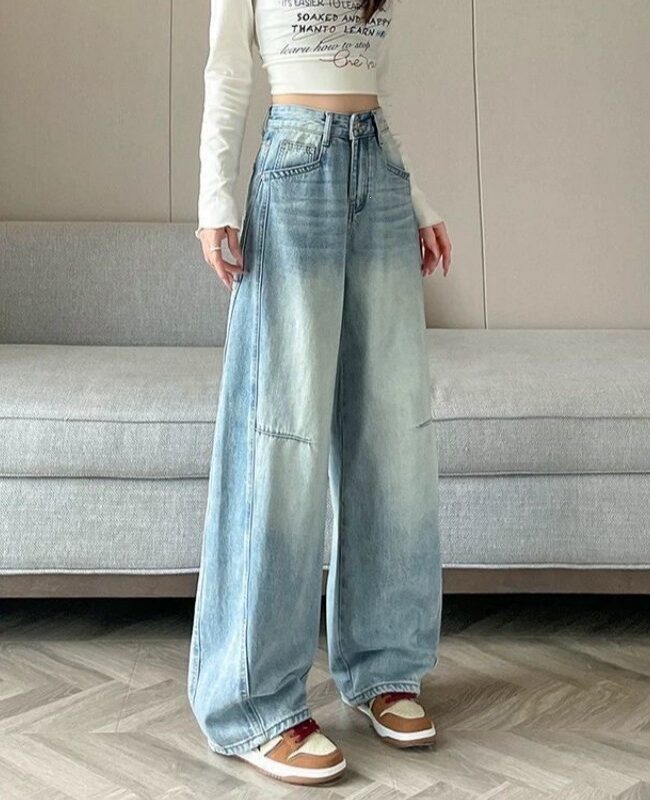 The Carine Vintage Blue High Waisted Curved Leg Denim Trousers – La Rose Couture Trousers & Skirts