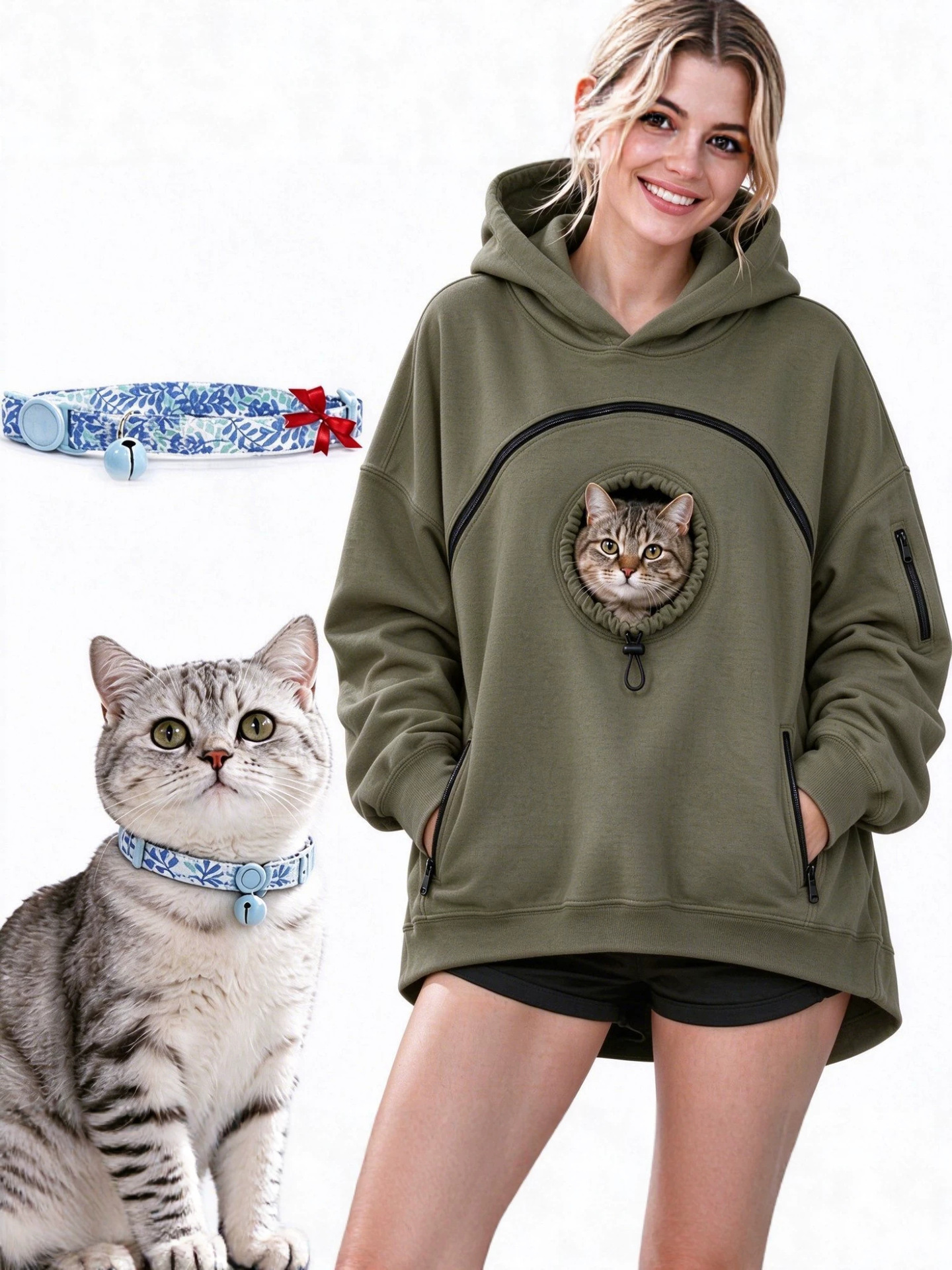 Couples Pet Carrier Hoodie Unisex Kangaroo Pocket Pullover - Image 5