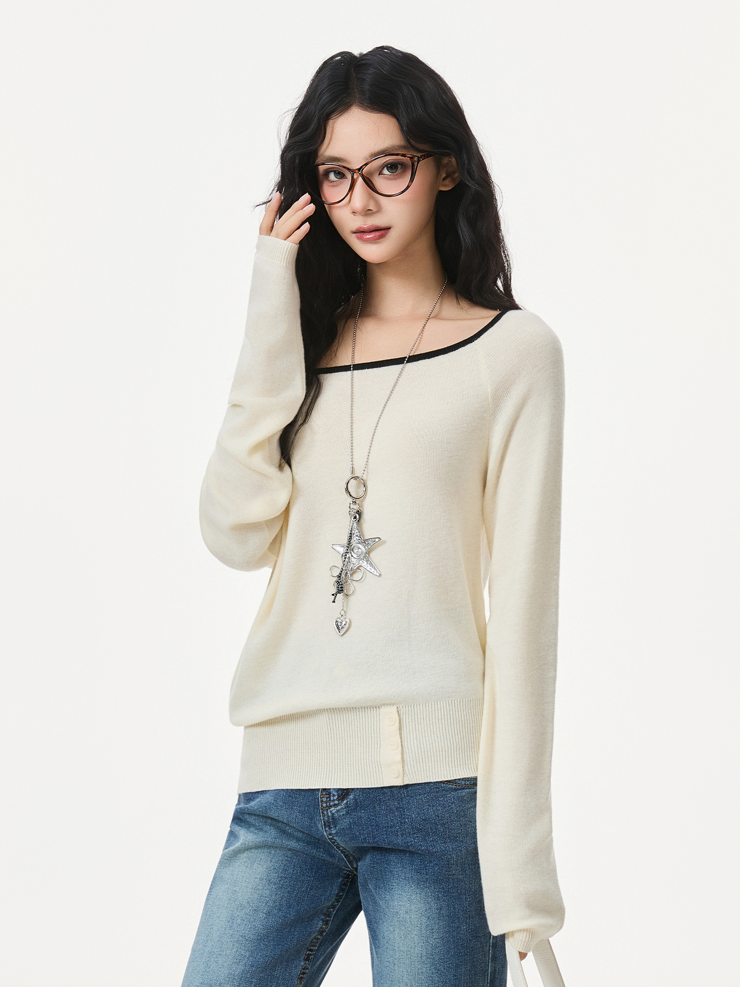One-Shoulder Long Sleeve Knit Sweater - Image 3