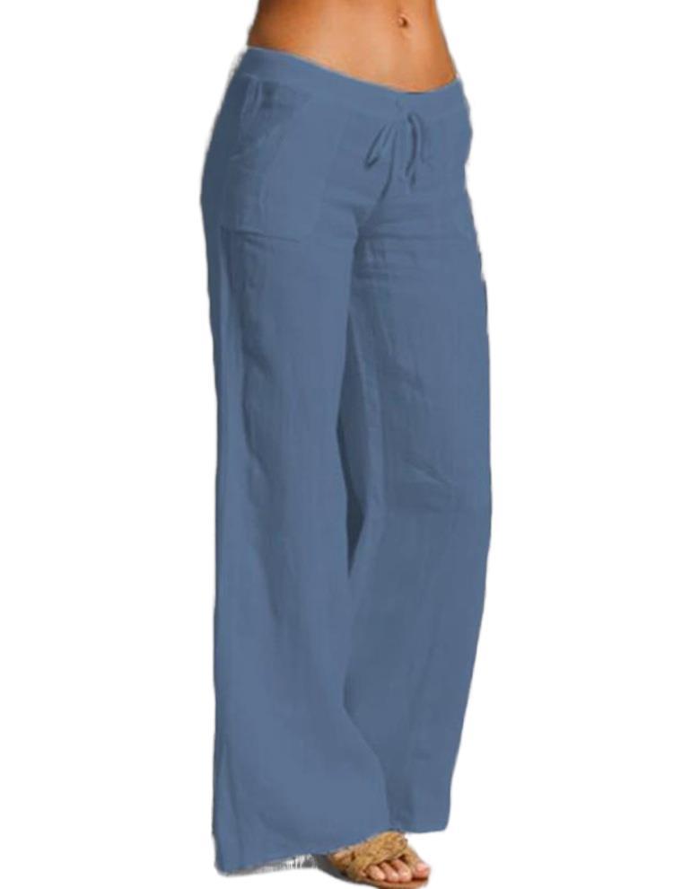Womens Solid Color Cotton Linen Wide Leg Pants - Image 5