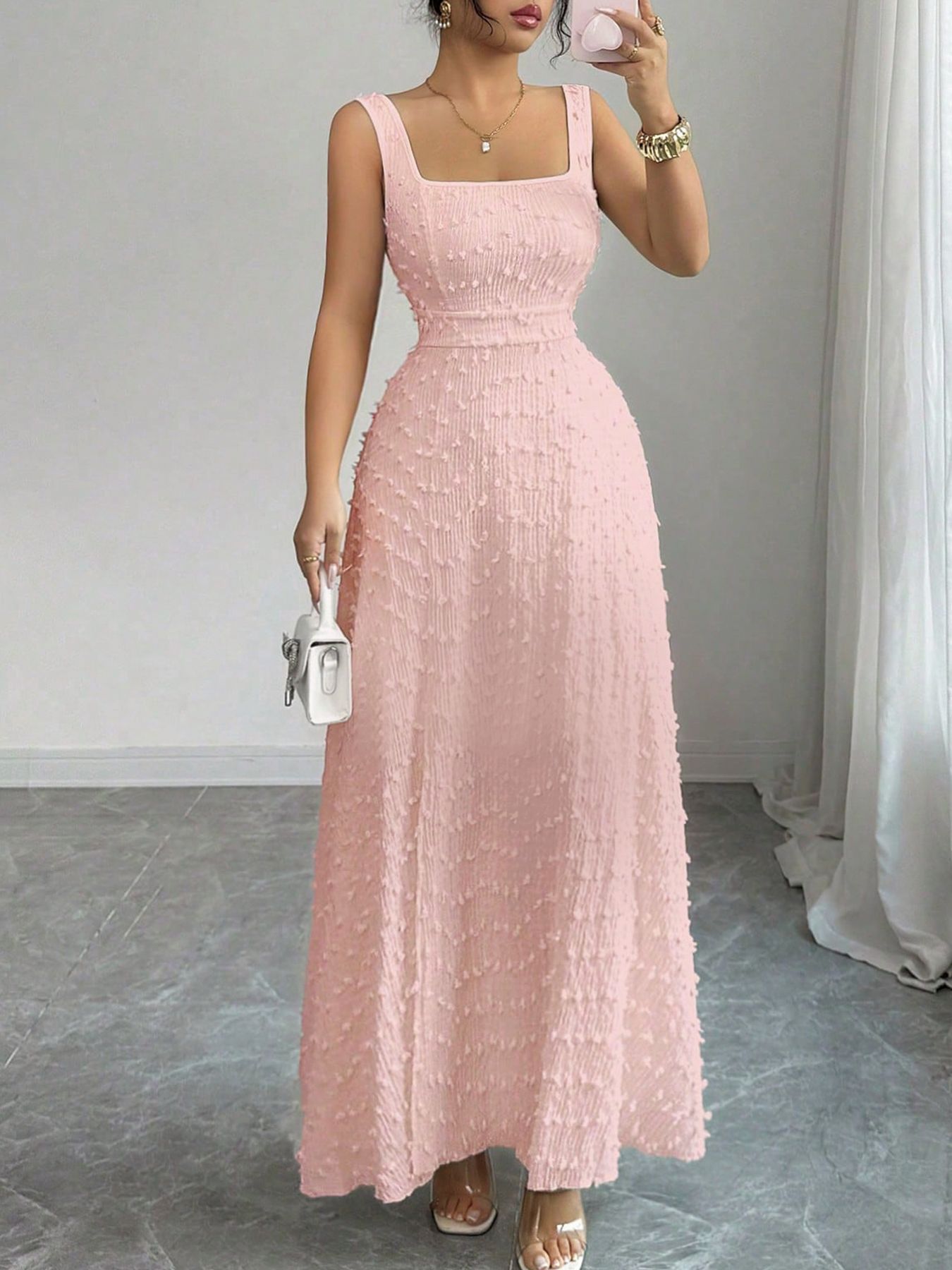 Square-Neck Jacquard Long Dress - Image 3