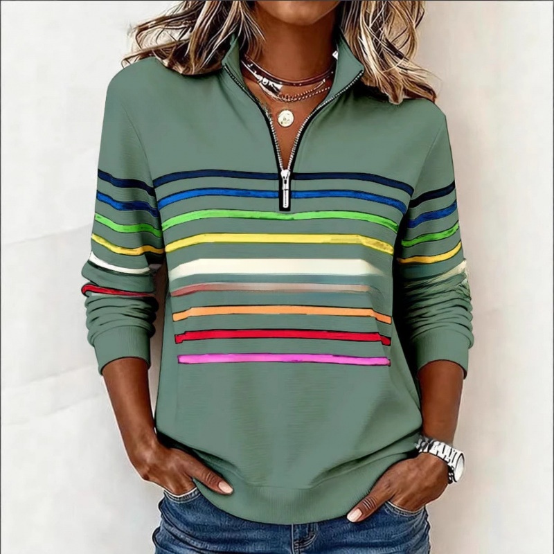 Colorful Striped Half Zip Stand Collar Long Sleeve Sweatshirt - Image 2