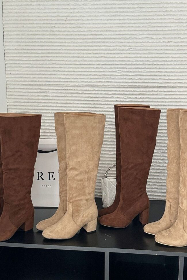 The Beatrice Chunky Heel Suede High Boots Detail – La Rose Couture Shoes & Footwear