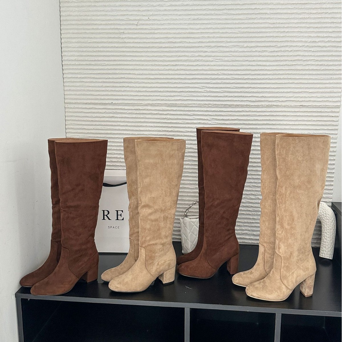 Womens Chunky Heel Suede High Boots - Image 5