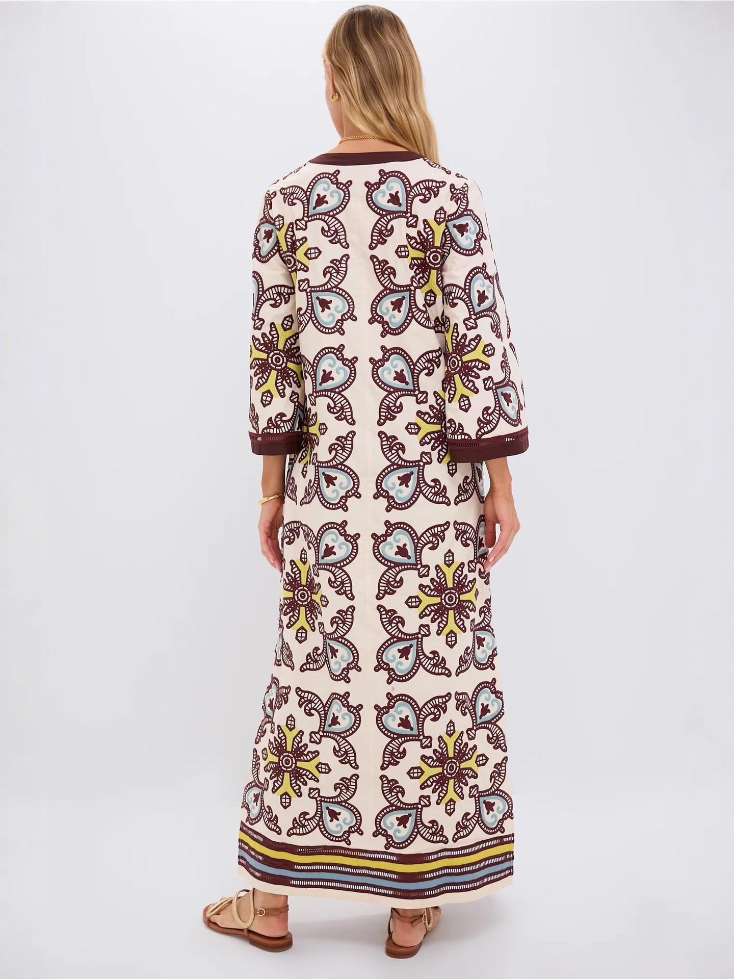 Fashion Printed Linen Blend A-Line Dress with Bell Sleeves - Image 5