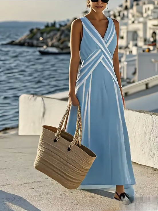 Women's V-Neck Elegant Print A-Line Dress
