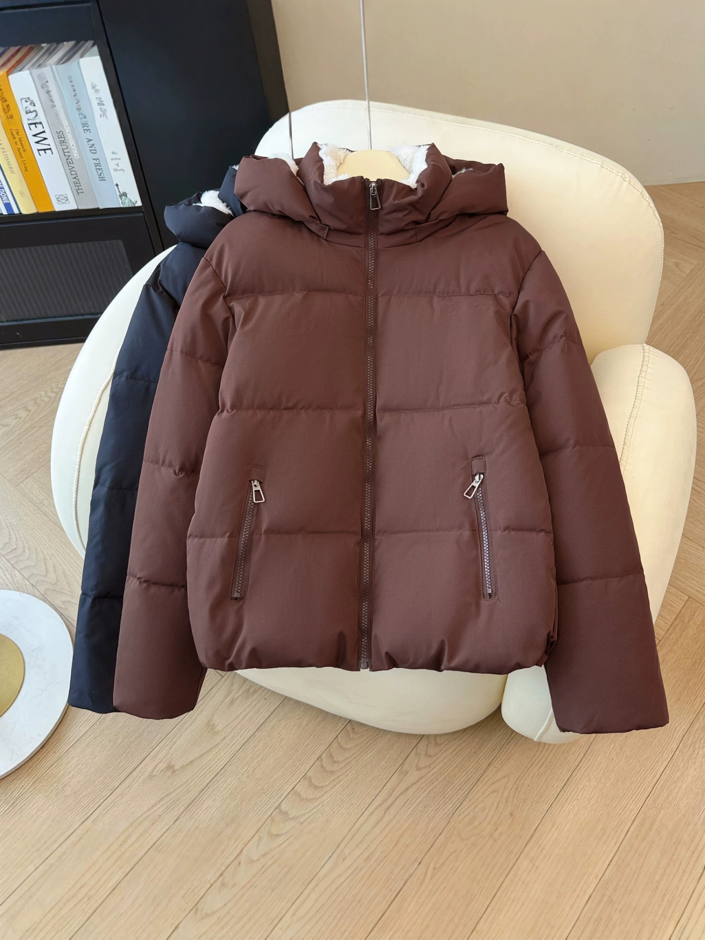 Women's hooded short-sleeved zipper cotton coat - Image 5
