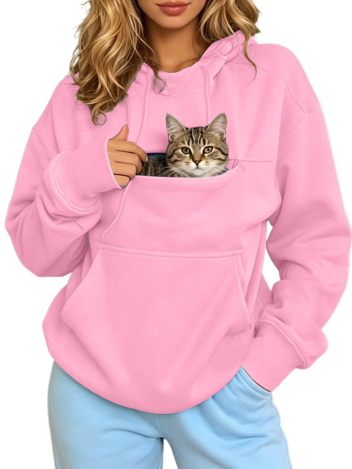 Autumn and Winter Warm Hooded Fleece Long-Sleeve Sweatshirt with Large Pockets for Men and Women Pet-Friendly - Image 5