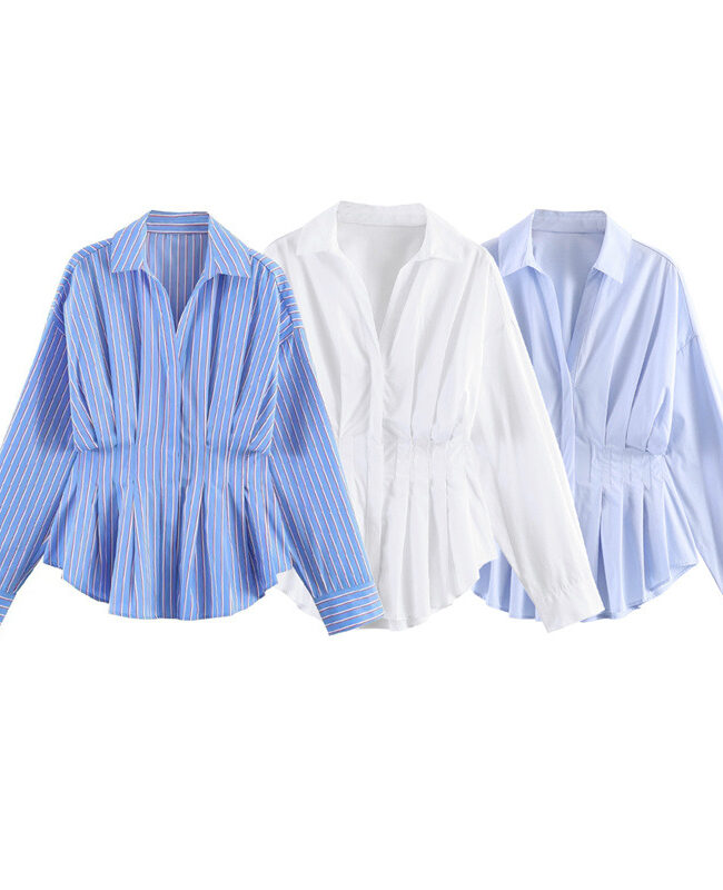The Tatiana Loose Pleated Striped Shirt Detail – La Rose Couture Dresses & Gowns