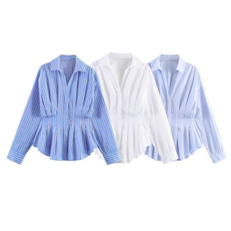 Womens Loose Pleated Striped Shirt - Image 5