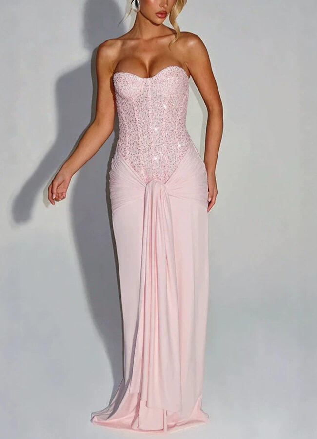 The Genevieve Sequin Wrap Bodycon Dress Detail – La Rose Couture Dresses & Gowns