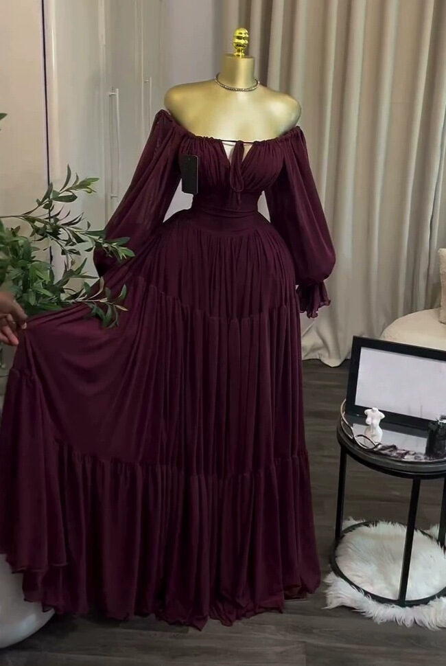 The Fabienne Elegant Lantern Sleeve Tie Slim Fit Pleated Long Dress – La Rose Couture Dresses & Gowns