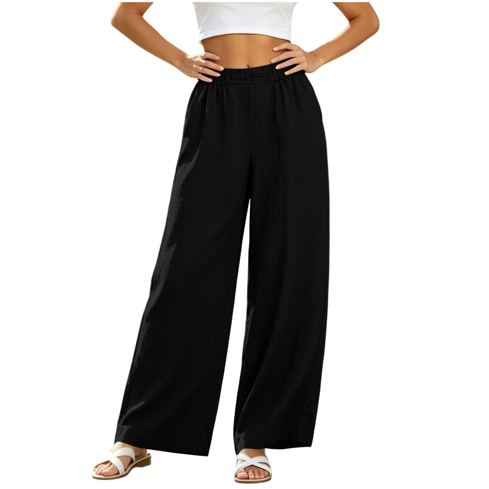 Womens Solid Color High Waist Straight Leg Casual Pants - Image 3