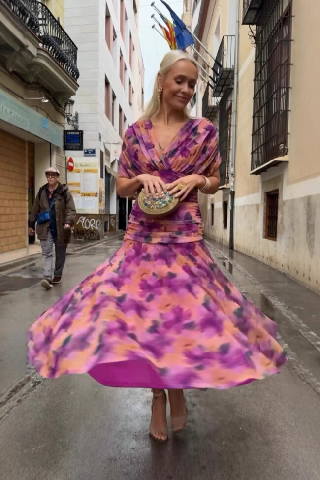The Angele Floral Print Mesh Dress Detail – La Rose Couture Dresses & Gowns