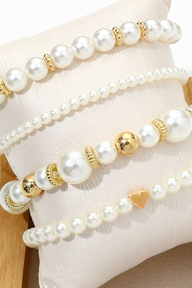 The Hortense Creative Love Heart Imitation Pearl Round Bead Bracelet 4 Piece Set Detail – La Rose Couture Jewellery & Accessories