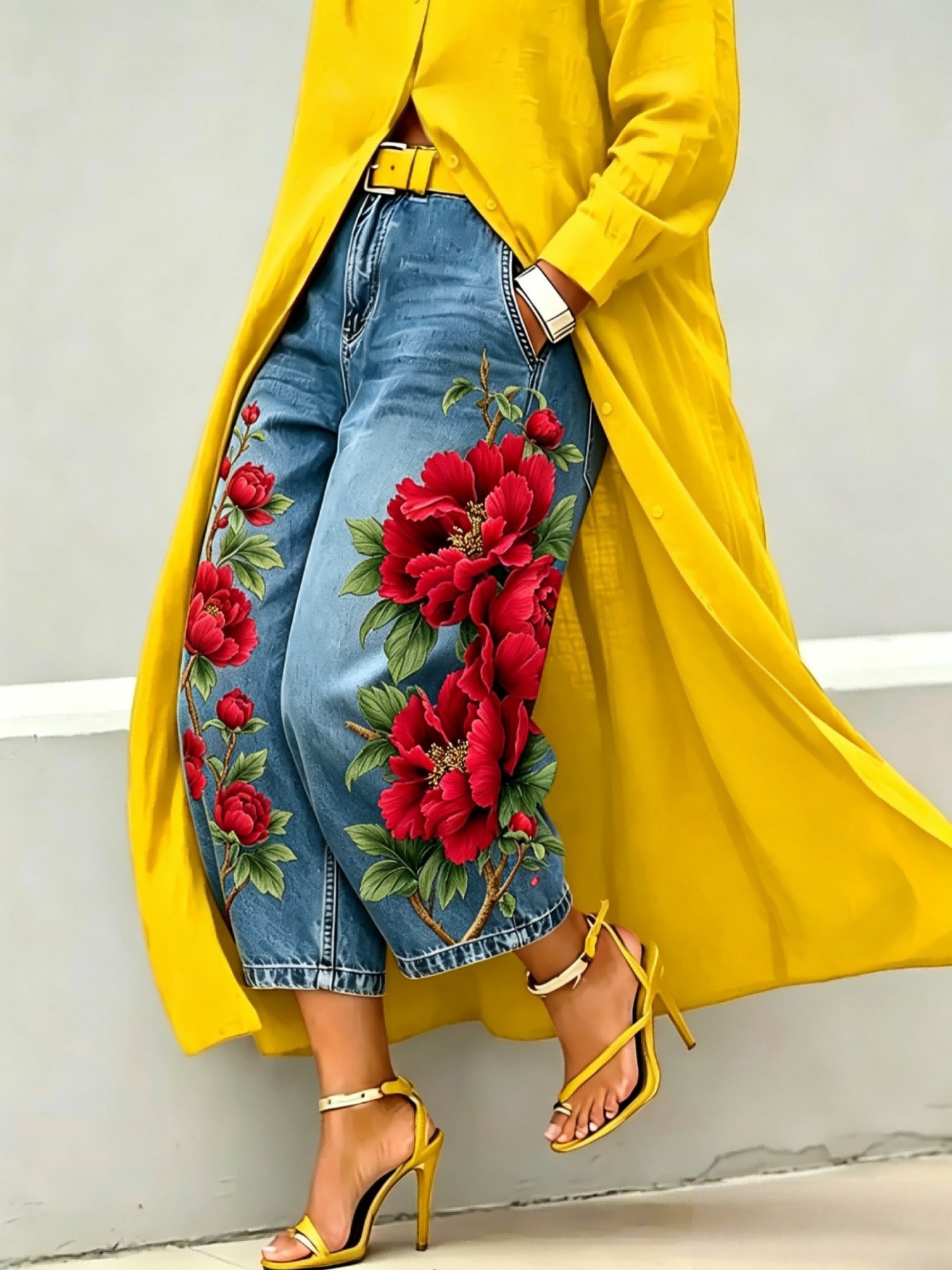 Straight-Leg Pants, Mid-Waist Wide-Leg Denim Cropped Pants - Image 4