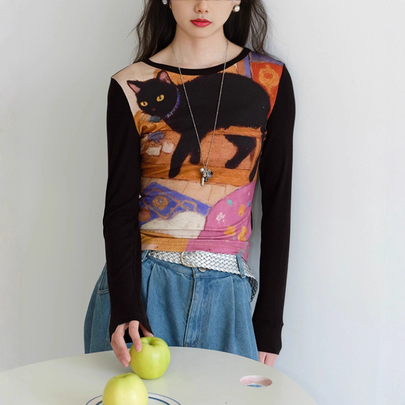 Women's Printed Slim-Fit Long Sleeve T-Shirt - Image 2