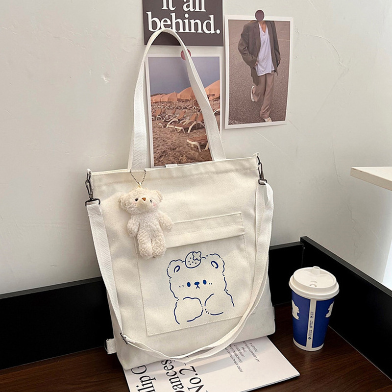 Bear Print Canvas Shoulder Bag - Image 5