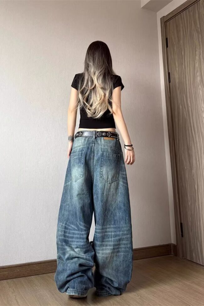 The Astrid Vintage Distressed High Waist Wide Leg Floor Length Denim Pants Detail – La Rose Couture Trousers & Skirts