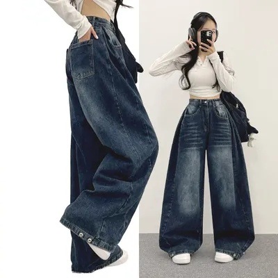 Women's High Waist Wide Leg Vintage Washed Denim Jeans - Image 4