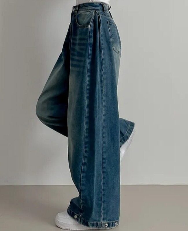 The Celine Vintage Washed Wide Leg Jeans with Ankle Button Detail Detail – La Rose Couture Trousers & Skirts