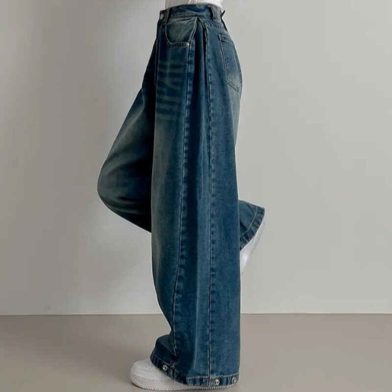 Vintage Washed Wide Leg Jeans with Ankle Button Detail - Image 4